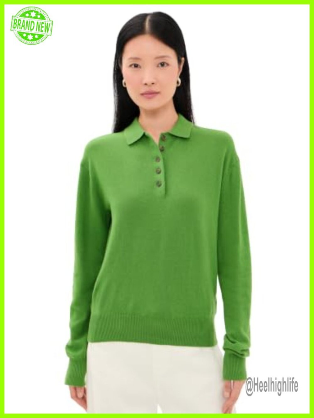 100% Wool Polo Sweater Long Sleeve Ribbed Knit Pullover